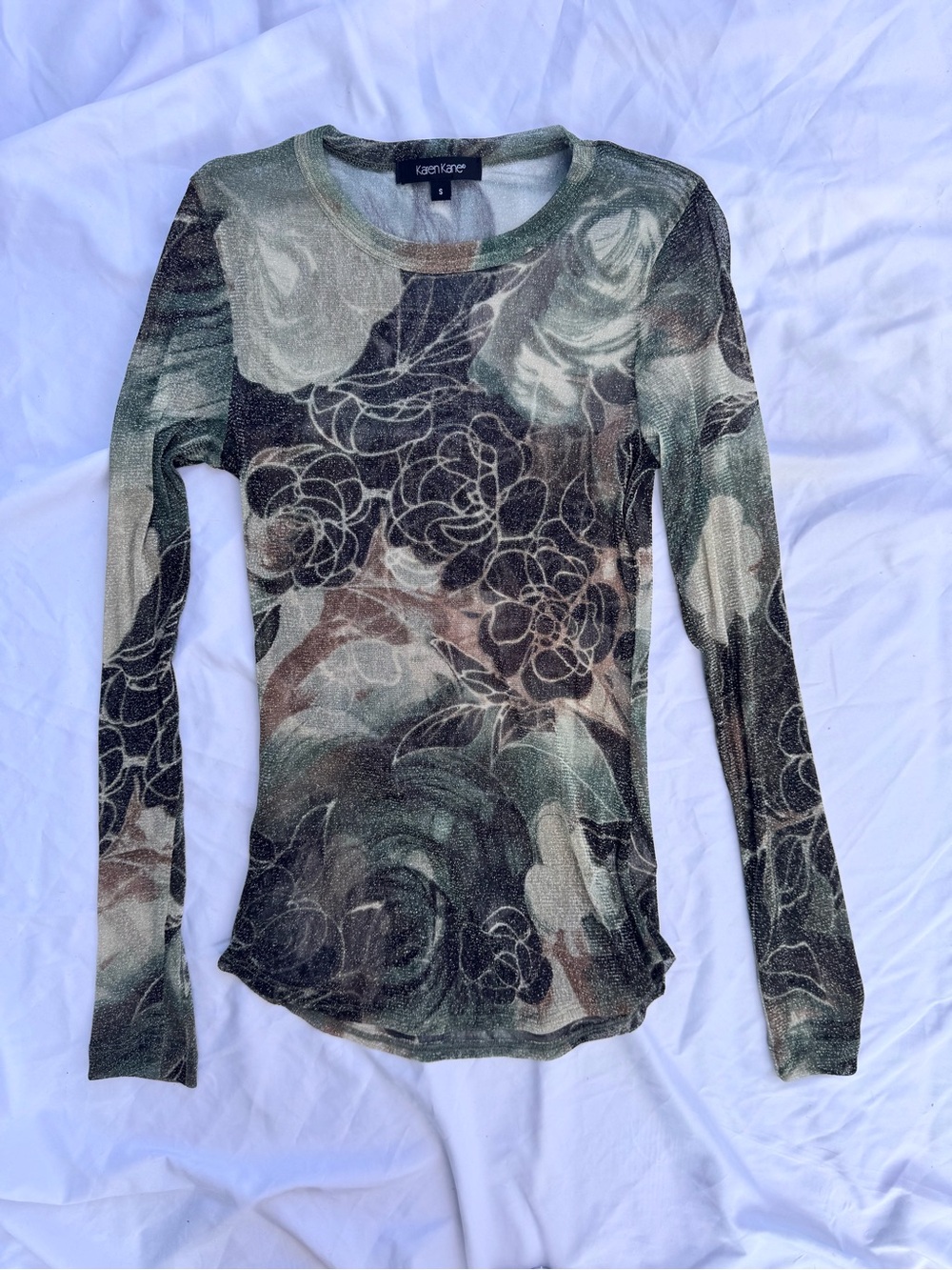Karen Kane Sheer Women's Green Floral Long-Sleeve Top